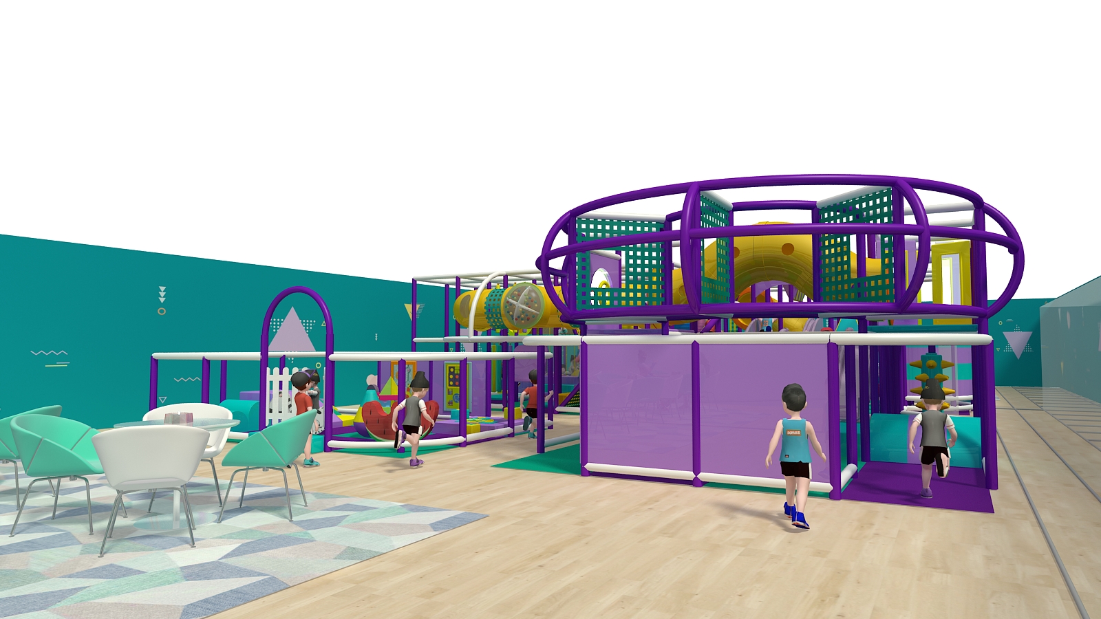 2 Level Purple & Green Custom Indoor Playscape w/ Toddler Area - Image 5