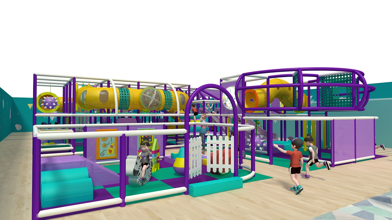 2 Level Purple & Green Custom Indoor Playscape w/ Toddler Area - Image 2
