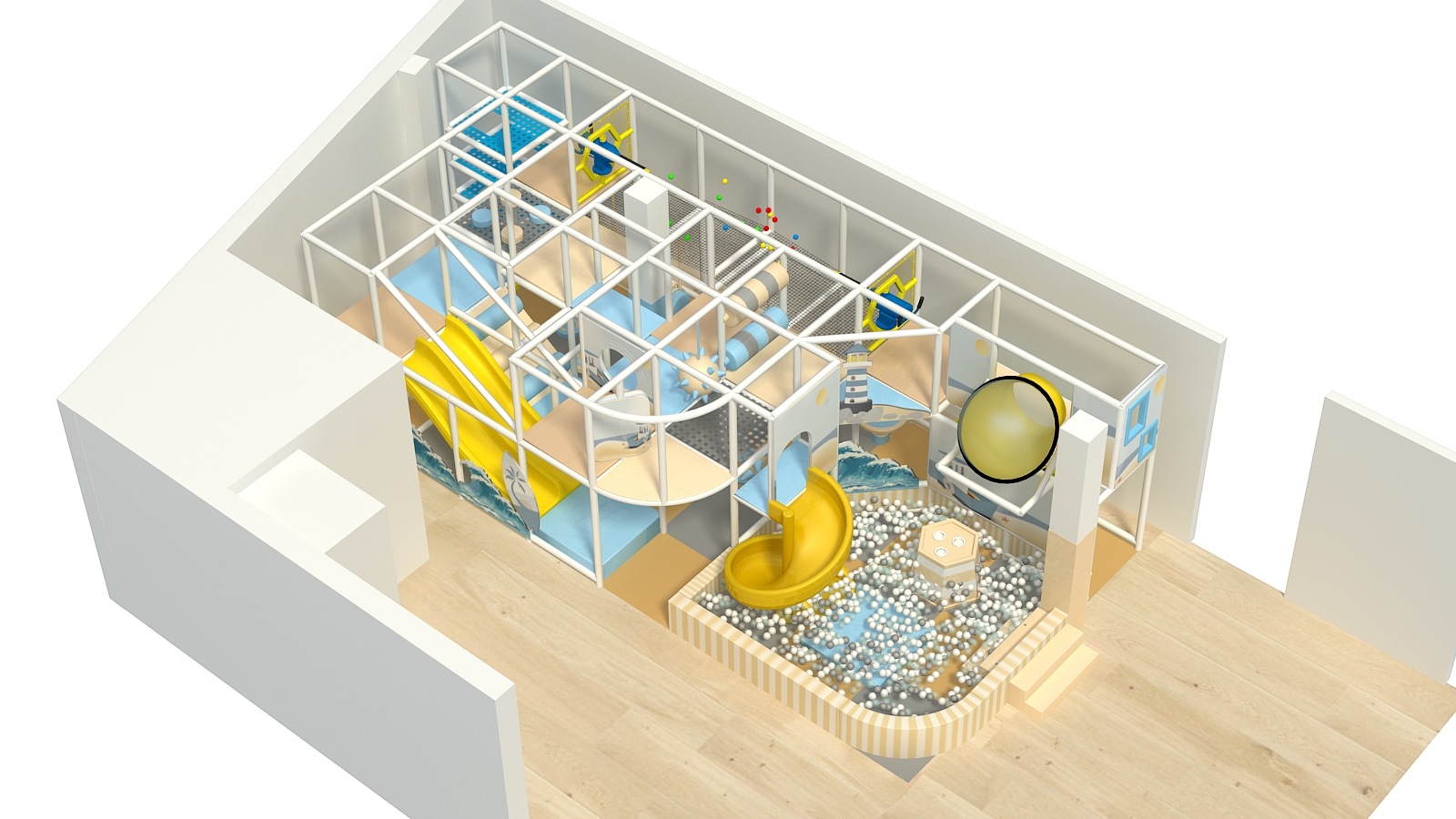 Yellow, Blue & White Commercial Indoor Playground - Image 2