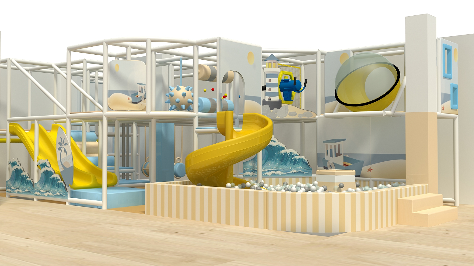Yellow, Blue & White Commercial Indoor Playground - Image 5