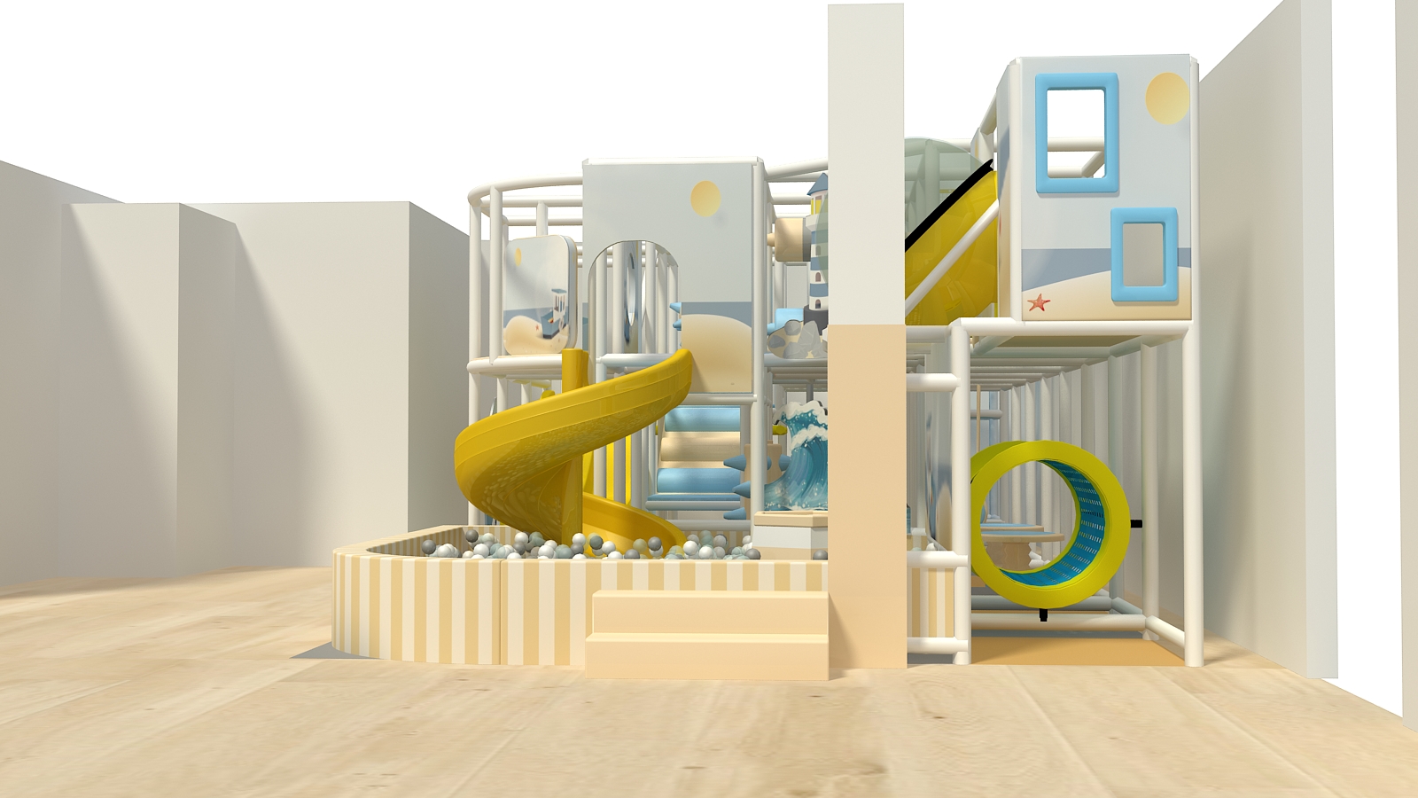 Yellow, Blue & White Commercial Indoor Playground - Image 4