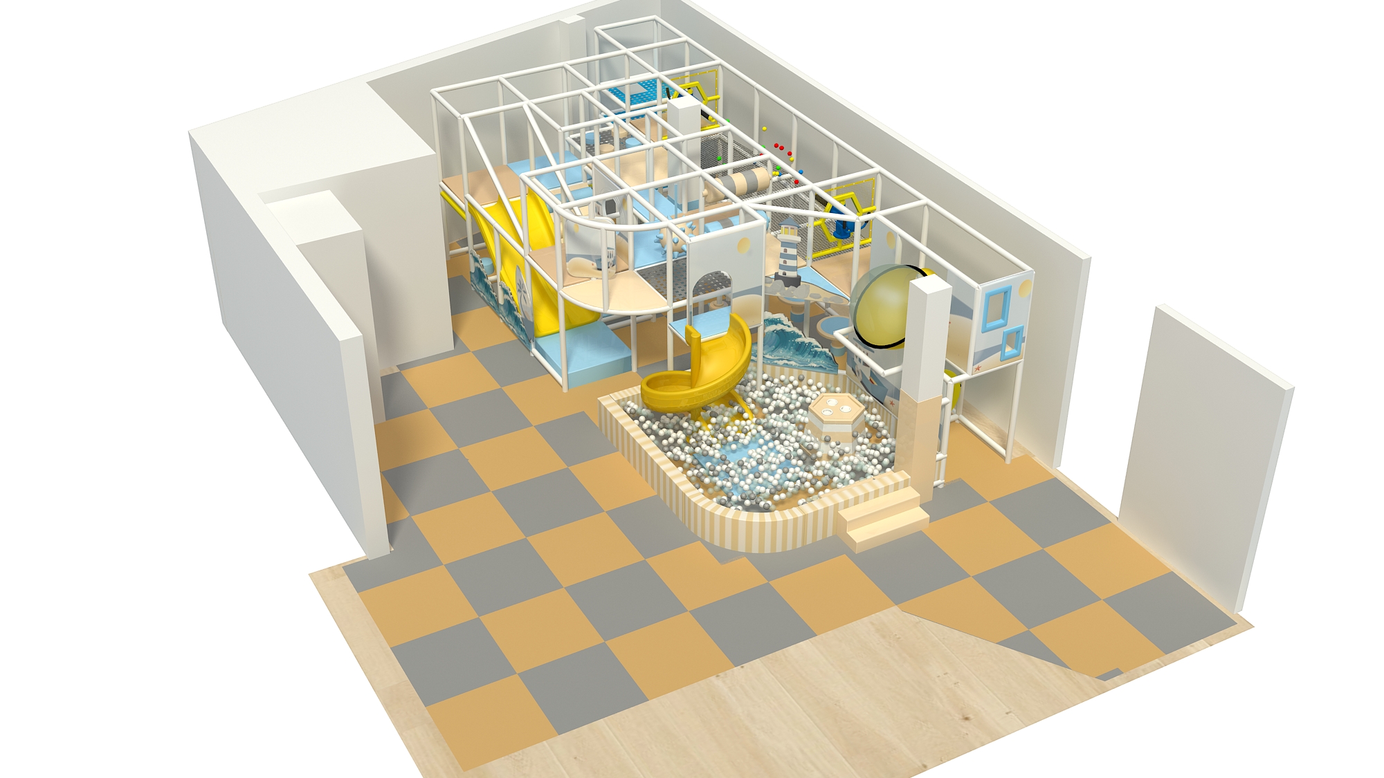 Yellow, Blue & White Commercial Indoor Playground